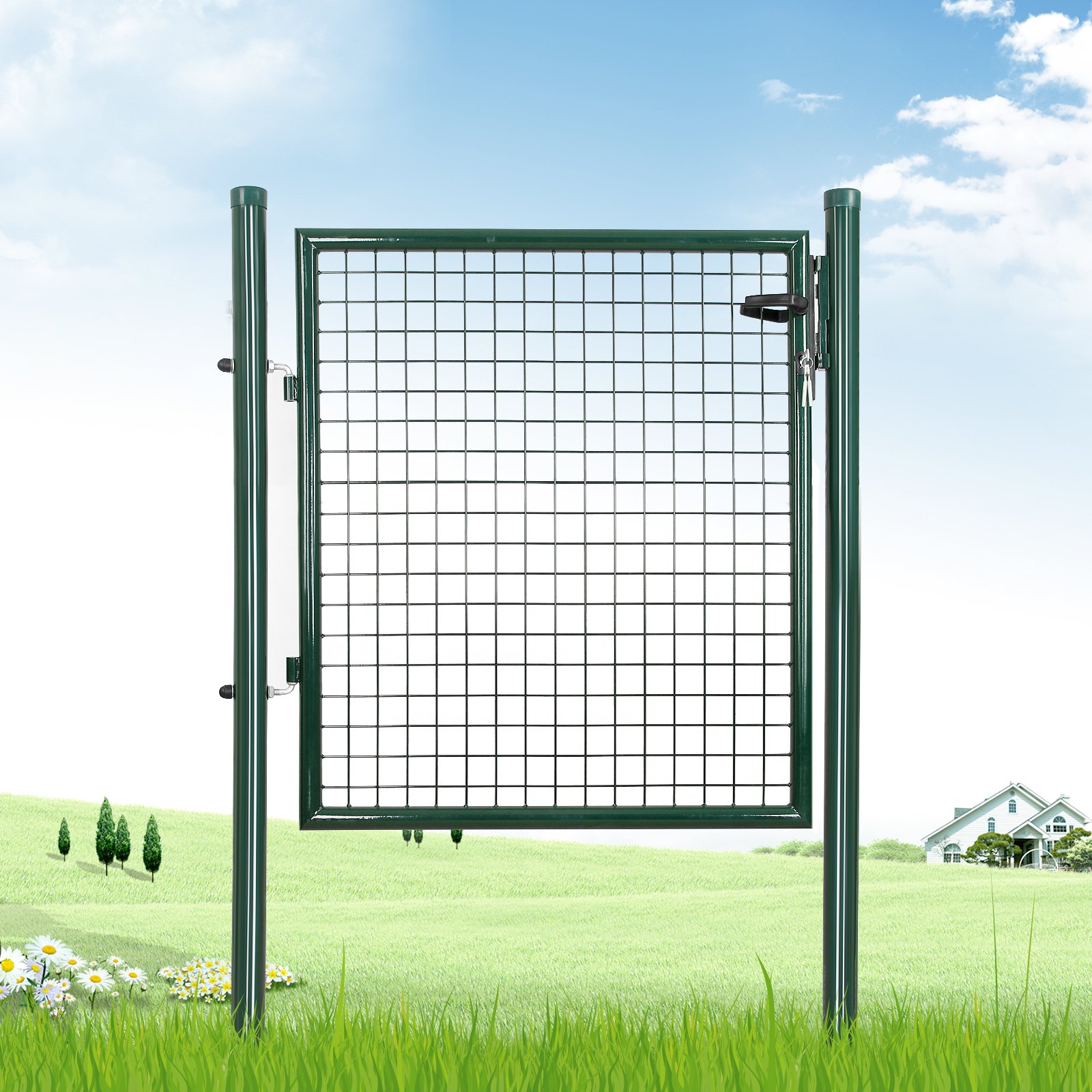 SONGMICS Gartentor, Gartentür, verzinkter Stahl, robust und langlebig, abschließbar, rundes Rohr, Tür 87 x 90 cm, 106 x 90 cm (B x H), grün GGD150G 2
