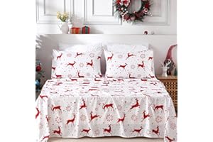 Queen Size Christmas Sheets Set – 90"x102"/60"x80"+16" Deep Pocket, 2 Pcs 20"x30"+4" Pillowcases, Soft Holiday Bed Sheets