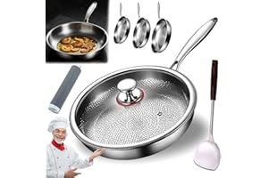 Titanium Frying Pan with Lid, 12" 100% Pure Titanium, Hammered Design, Non-Stick & Scratch-Resistant, Heat-Resistant, Suitabl