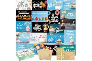 XXINMOH 100 Happy Birthday Cards with Envelopes, 20 Unique Designs, Birthday Cards Bulk with Short Generic Message Inside, 4x6 inches, Assorted Birthday Cards Assortment for Business, Office and Personal