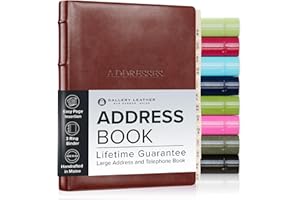 Gallery Leather Large Address Book with Alphabetical Tabs up to 480 records, Leather Notebook Hardcover, Telephone and Address Books - 9x7, Desk Address, Acadia Tan