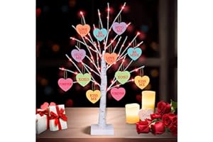 MOSOAN [Timer] Valentines Day Decoration 24 Inch Valentines Decor Tree Light with 12 Heart Ornaments, USB/Battery Operated Valentines Day Decor Lighted Tree, Valentines Day Decorations for Home Table Bedroom
