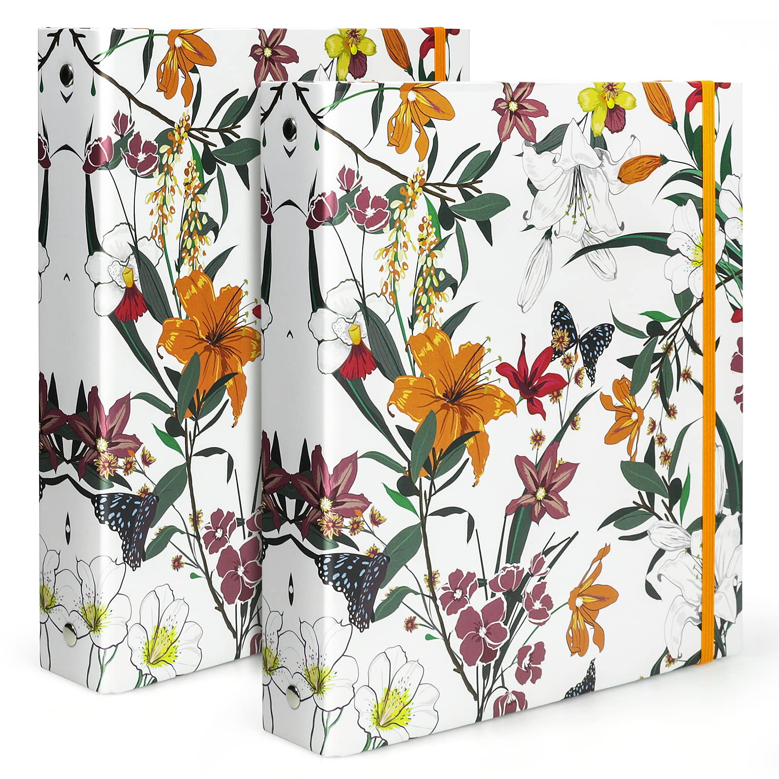 Photo 1 of **ONLY ONE** Mini Binders 5.5 x 8.5 Three Ring, 1 Inch Binder, Cute Flower Cover with Elastic Cord, School Binder, Recipe Binder, Fits Paper and Sheet Protectors, Junior Size, Bright Floral, 2 Pack