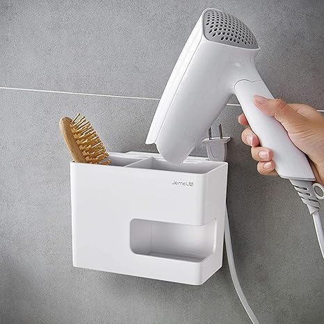 Amazon Co Jp Jomola ヘアドライヤーホルダーラック 壁取り付け式 粘着スタイリングツール オーガナイザー ドライヤー収納バスケット キッチン用 ホワイト ホーム キッチン