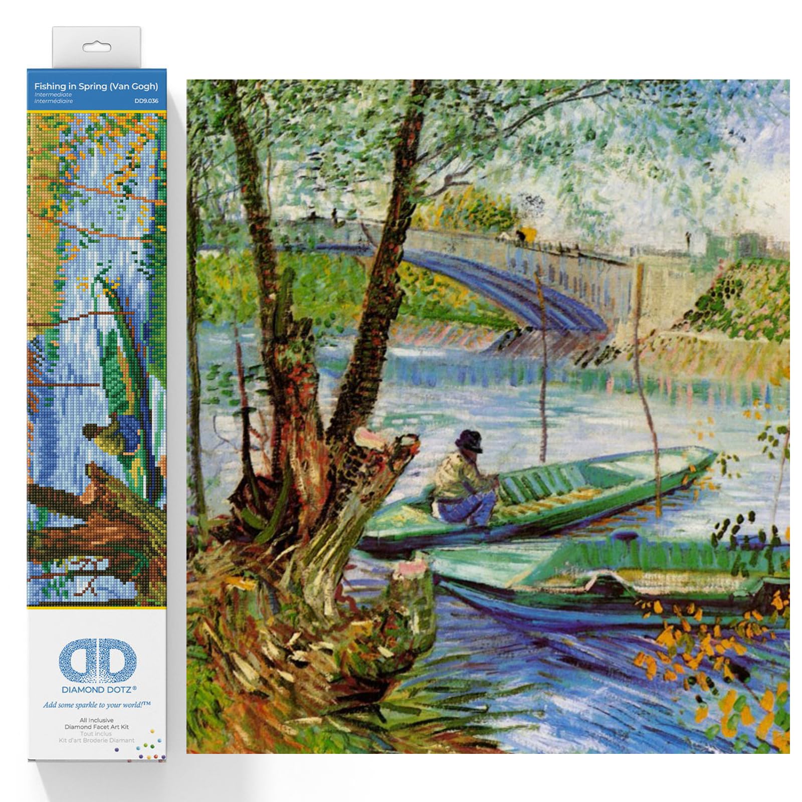 DIAMOND DOTZ Painting Kit, Intermediate Kit, DD9, Fishing in Spring (Van Gogh)