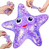Squishy Starfish Stress Ball for Adults and Kids - Sugar Ball Sensory Fidget Toy, Slow Rise Malt Squeeze Toy, Party Favors (Purple)
