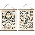 ABoby Vintage Butterflies Hanging Poster, Retro Style of Wall Art Prints, Printed on Linen with Wood Frames, Ready to Hang