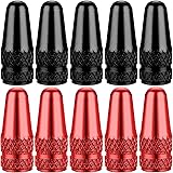 SAMIKIVA (10 Pack Bike Presta Valve Stem Caps, Chrome Anodized Aluminum, Use On Presta French Valves, Dust caps for MTB Road Racing Bicycle (Black (5 Pack) + Red (5 Pack))