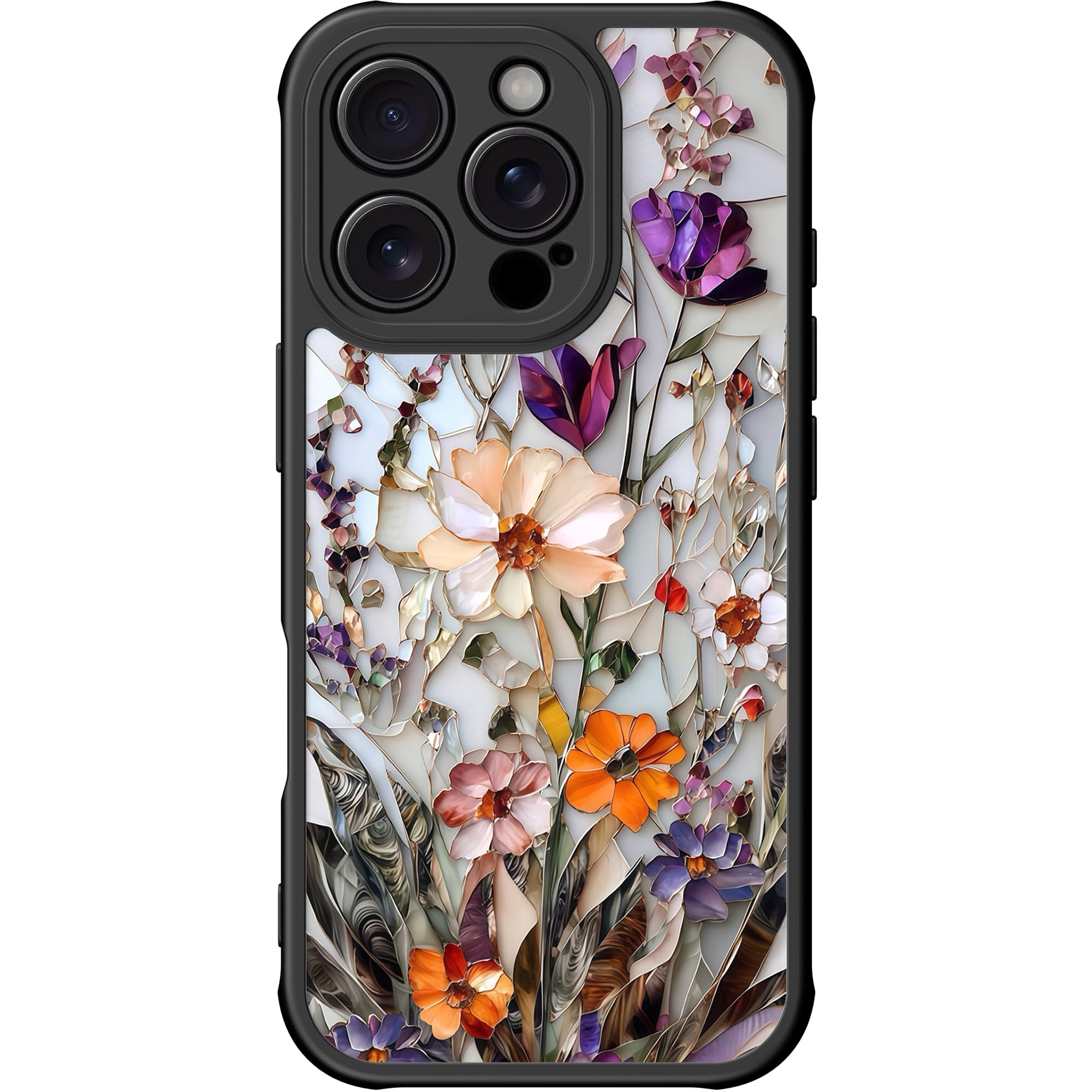 DEENAKIN for iPhone 16 Pro Case Cute,Aesthetic Floral Hard Shell,Compatible with Magsafe,Trendy Unique Cool Retro Western Coquette Protective Slim Phone Cover for Women Girls,Marbled Floral Veins