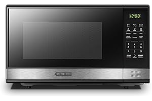 BLACK+DECKER EM031MB11 Digital Microwave Oven with Turntable Push-Button Door, Child Safety Lock, 900W, 1.1cu.ft, Black & Sta