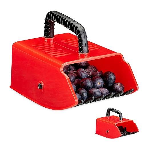 Relaxdays 2 x Beerenpflücker, Erntehelfer, Kunststoff, für Heidelbeeren, Johannisbeeren, Blaubeeren, Beerenkamm, rot/schwarz
