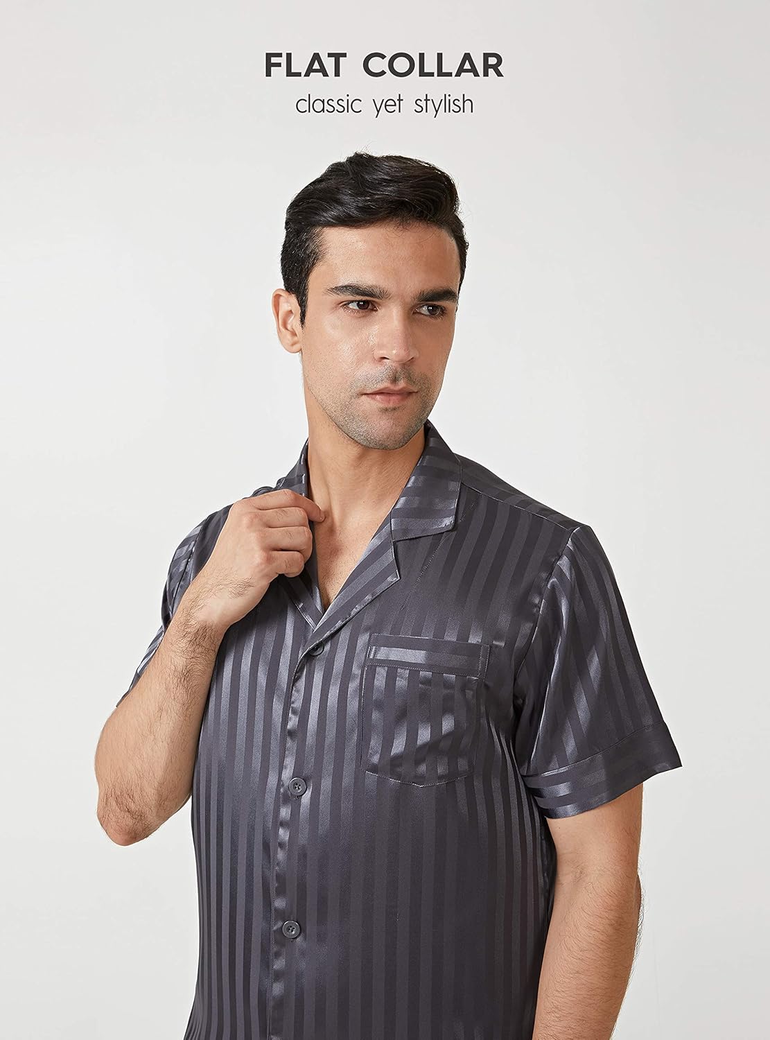 DAVID ARCHY Men's Satin Silky Sleepwear Pajamas Set Button-Down Short Sleeve Loungewear: Clothing