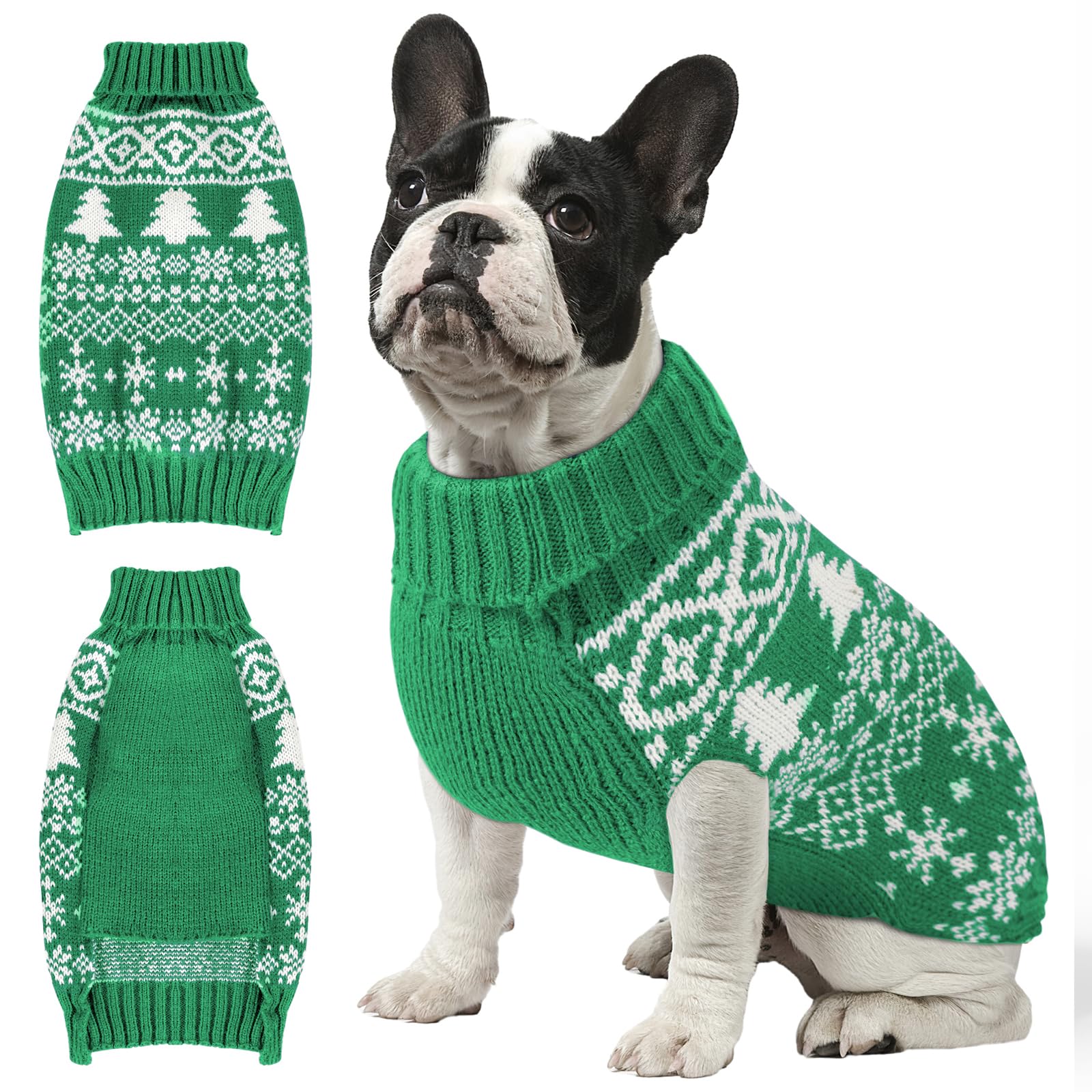 Photo 1 of Christmas Dog Sweaters for Small Medium Large Dogs and Cats,Pet Soft Warm Holiday Outfit Girl & Boy,Pup Winter Clothes Turtleneck Double Knitting Collar for Outdoors Playing?Green?L?