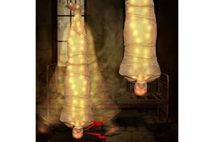 DENDRIM 68" Halloween Cocoon Corpse Decoration, Outdoor Indoor Spooky Scary Hanging Prop for Yard, Patio, Home and Haunted House (Full Body LED Lights, Red Eyes, Spooky Sound)