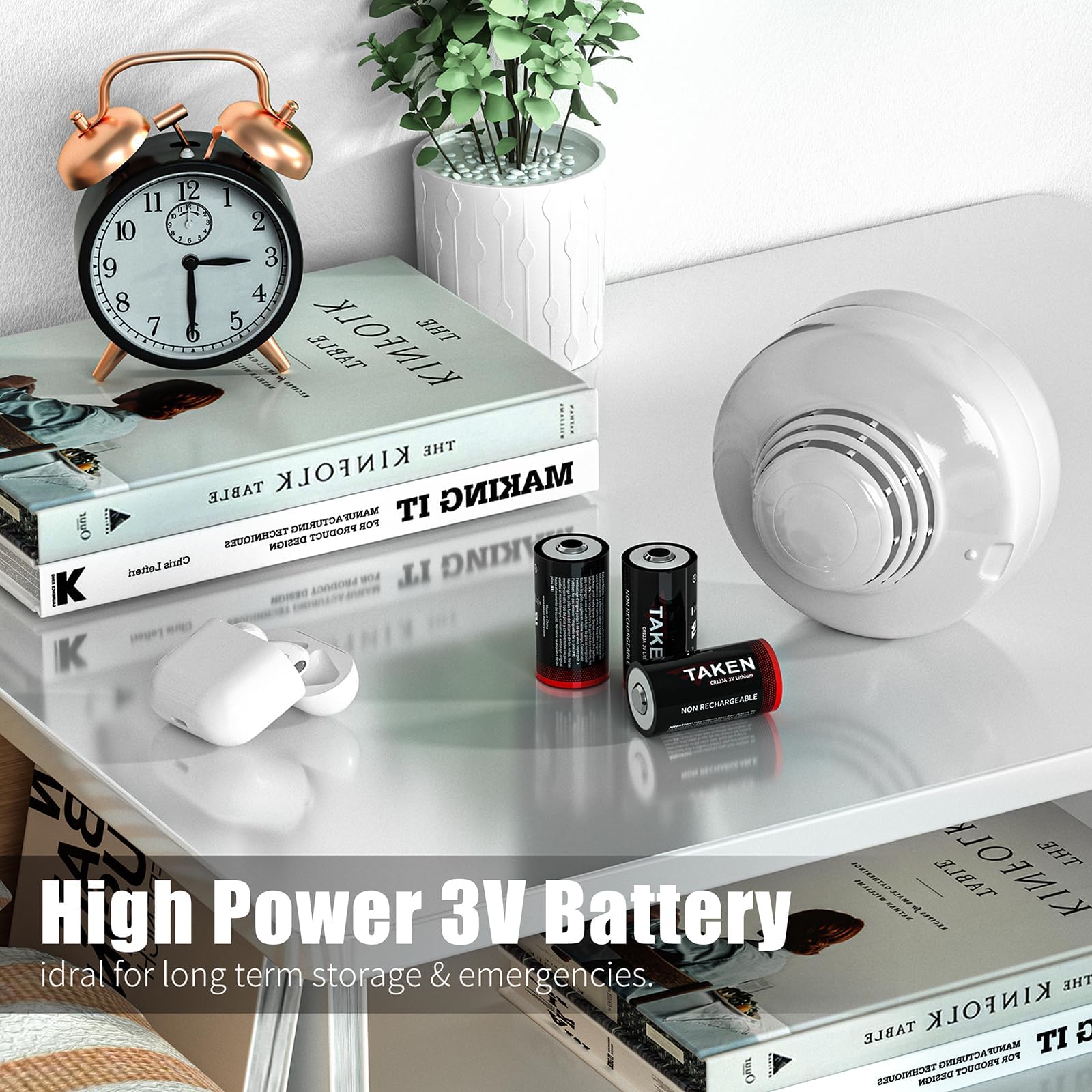 Taken 123a Lithium Batteries, 2 Pack CR123a Battery Non-Rechargeable for Smoke Detectors, Motion Detector, Glass Beak Detector, Alarm Sensor(10 Years Shelf Life)
