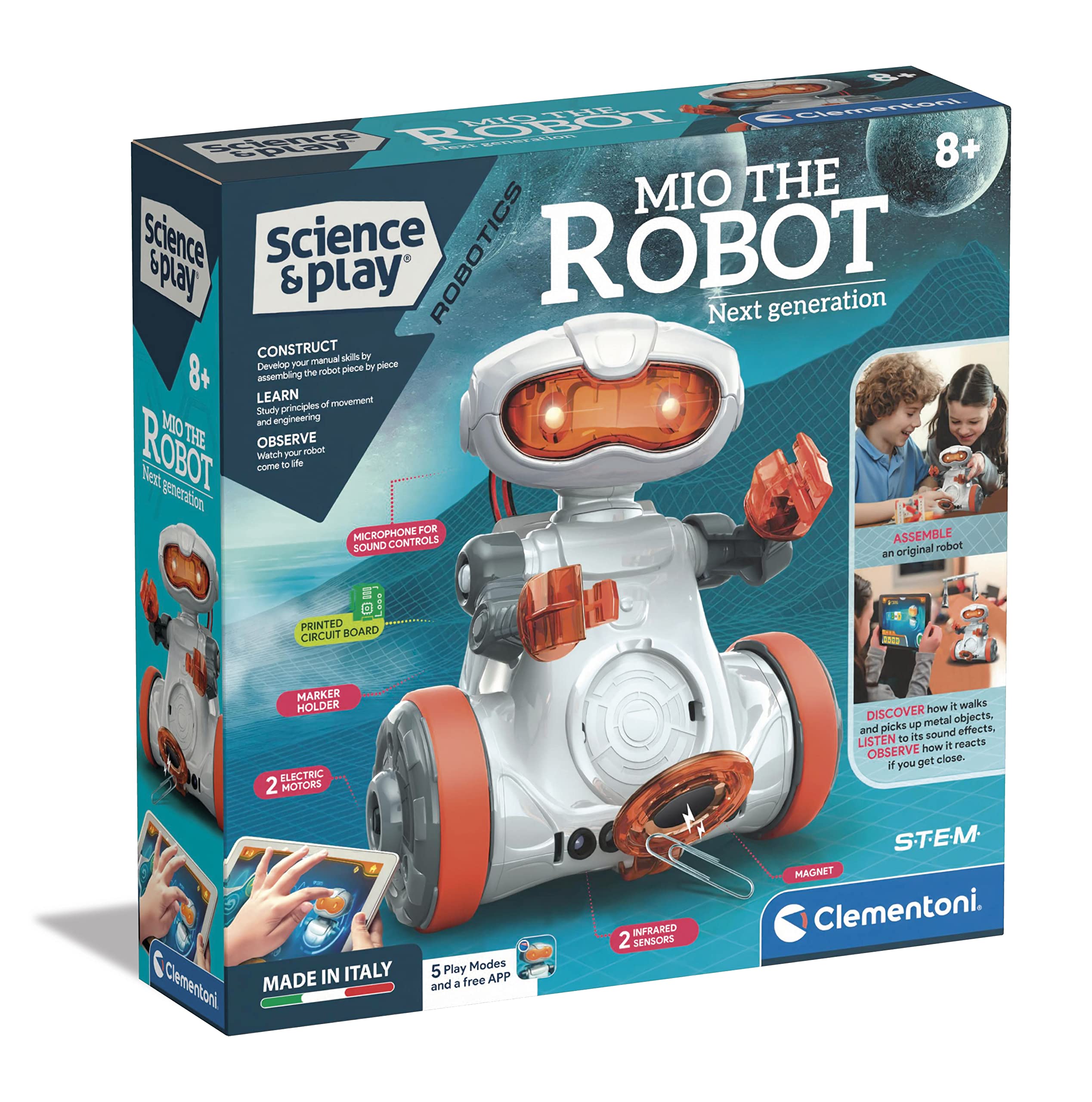 Clementoni- Science & Play Mio Robot: Interactive STEM Learning Robot with App, Obstacle Avoidance & Drawing Function (8+ Years)