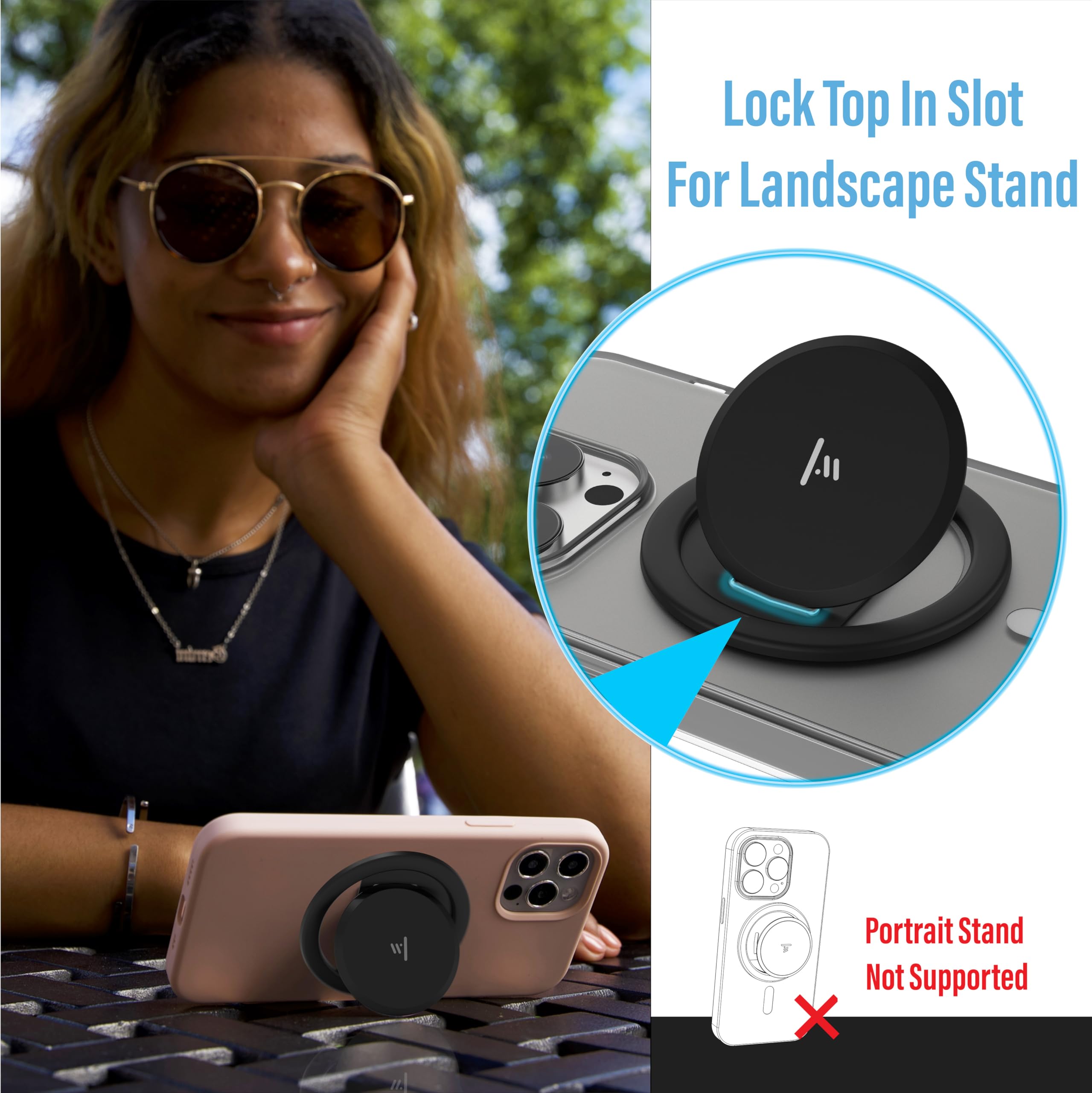 Tango Ultra Thin Grip for MagSafe: One Hand Open, Stand, 10x Expandable, Space Grade Steel, Removable for Wireless Charging. Half The Thickness, Twice The Fidget - Jet Black