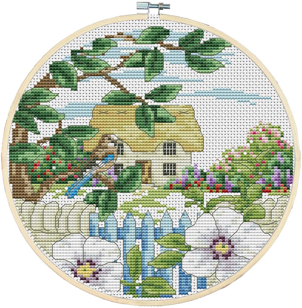 CaptainCrafts Cross Stitch Kits, Stamped Cross Stitch Pre-Printed 11CT Fabric DMC DIY Art Embroidery Kits Needlework Crafts Four Seasons Home Landscape (Preprinted 11CT, Summer)