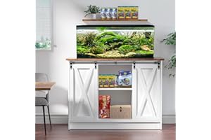 4 EVER WINNER 20-40 Gallon Fish Tank Stand, Aquarium Stand Cabinet with Accessories Storage and Sliding Barn Doors for Turtle Tank, Reptile Terrariums, 42.12” L x 15.74”W, 700LBS, White