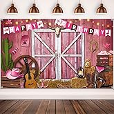 Breling Western Cowgirl Birthday Banner Cowboy Backdrop Photography Booth Prop Pink Cowgirl Party Background for Girls Cowboy Birthday Baby Shower Party Decorations Supplies, 71 x 43 Inch