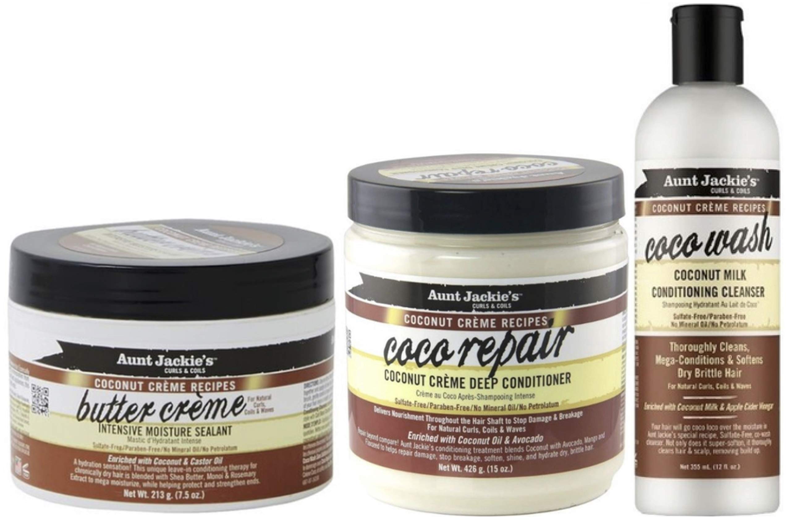 Aunt Jackie's Coconut Butter Creme 213g, Coco Repair 426g & Coco Wash 355ml