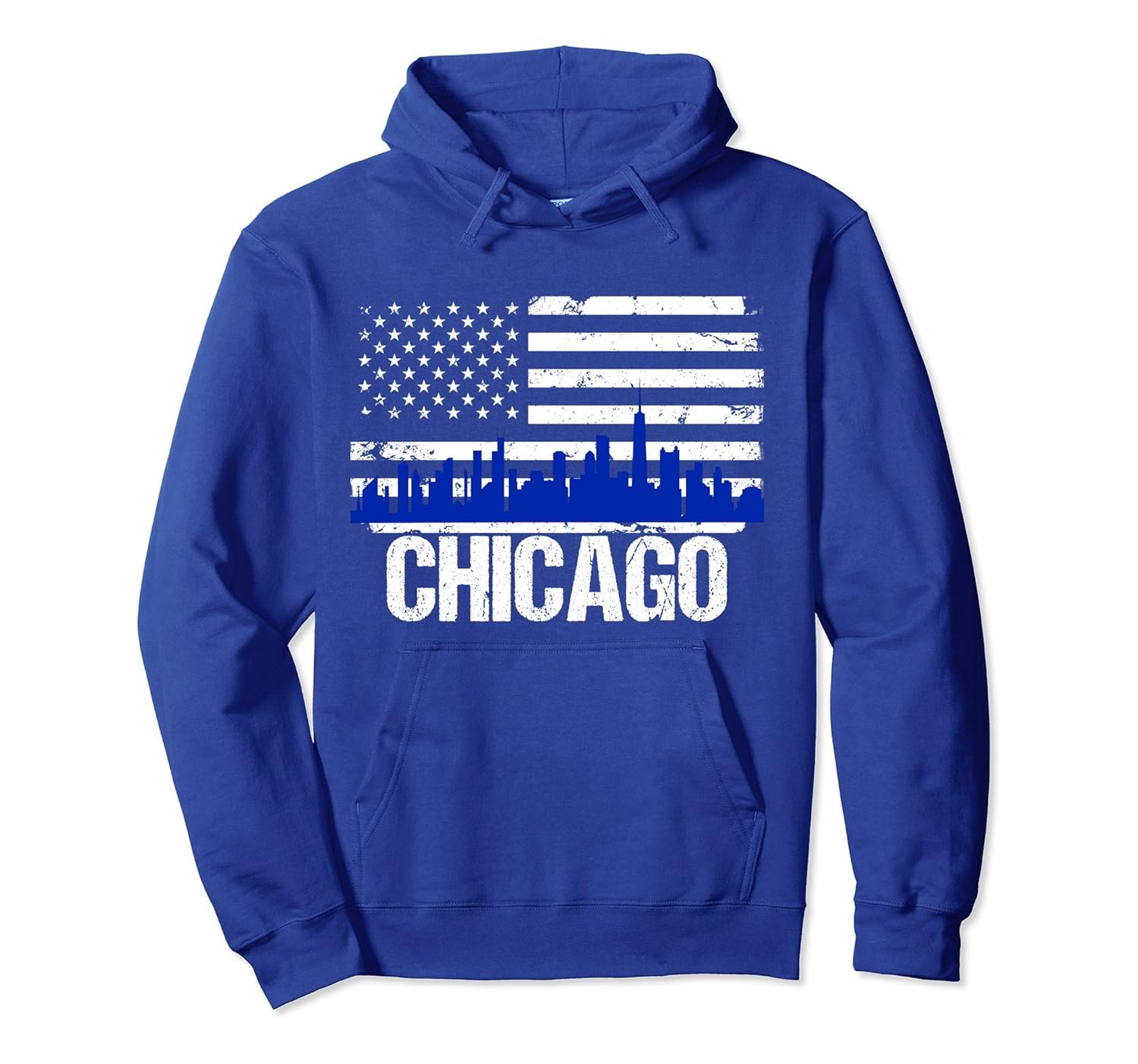 Chicago Skyline Distressed American Flag Hoodie-Rose