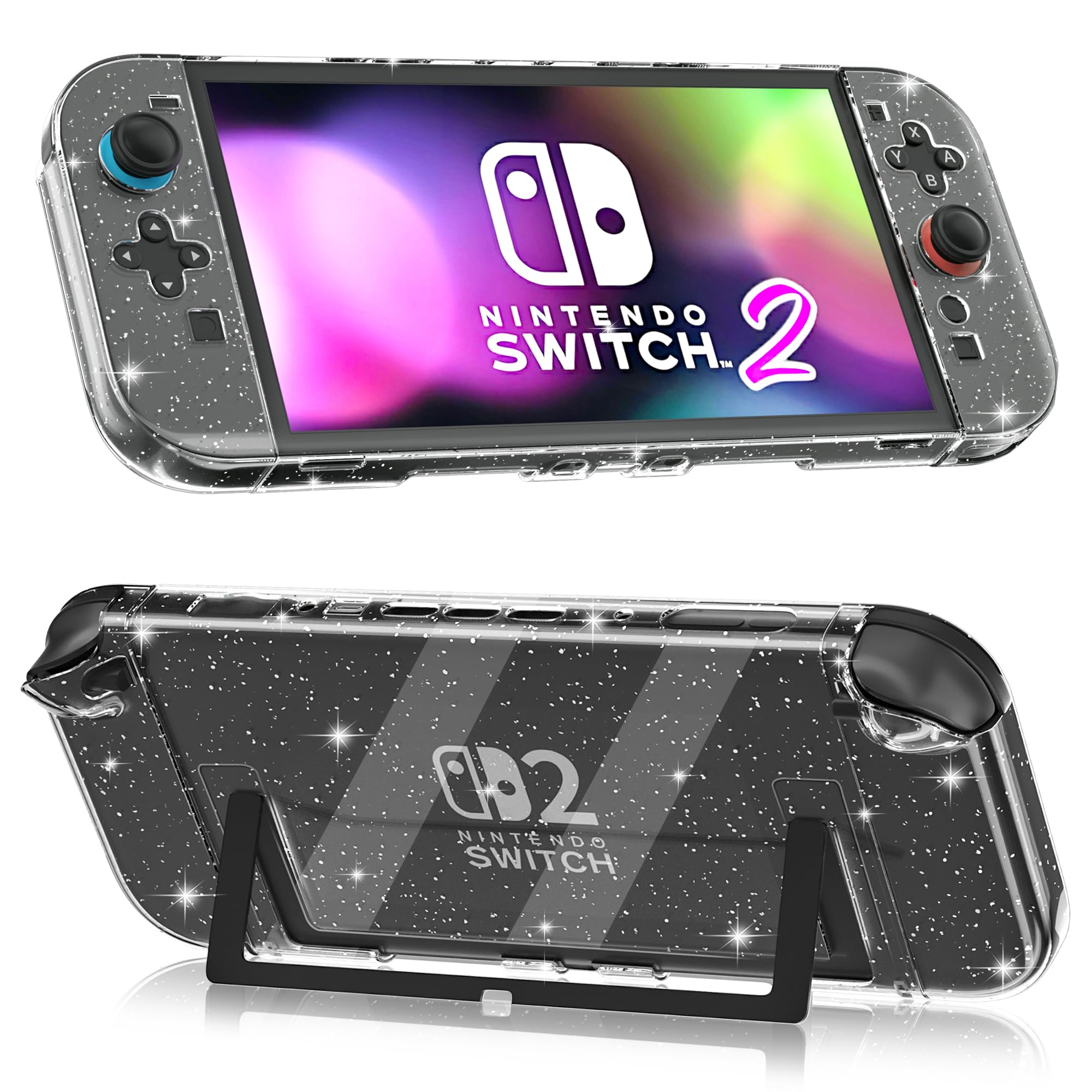 Clear Case for Nintendo Switch 2 (2025), FANPL Protective Cover for Switch 2 and Joy Con Controller - Strong and Durable, Not Easy to Fall Off (Glitter)
