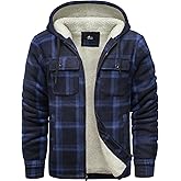 SCODI Men's Flannel Shirt Jacket Fleece Sherpa Lined Plaid Jackets Coat Full Zip Up Hoodie Winter Outwear