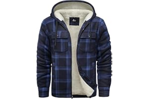 SCODI Men's Flannel Shirt Jacket Fleece Sherpa Lined Plaid Jackets Coat Full Zip Up Hoodie Winter Outwear