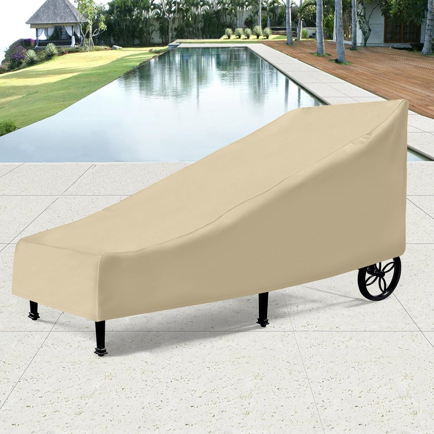 SunPatio Outdoor Chaise Lounge Cover, Waterproof Patio Furniture Lounge Chair Cover with Sealed Seam, Heavy Duty Chaise Cover 76" L x 30" W x 26"/10" H, All Weather Protection, Beige : Garden & Outdoor