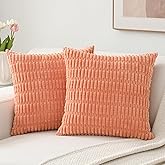 Volcanics Pack of 2 Corduroy Decorative-Throw-Pillow-Covers-18x18, Soft Striped Square Cushion Cases, Modern Farmhouse Boho Home Decor, Coral
