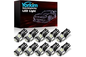 Yorkim 194 LED Bulbs Ice Blue Super Bright 5th Generation, T10 168 LED Bulb for Car Interior Dome Map Door Courtesy License Plate Lights W5W 2825, Pack of 10
