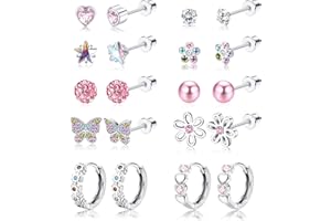 ADRAMATA 10 Pairs Hypoallergenic Earrings for Girls Women Small Surgical Steel Earrings for Sensitive Ears Cute Screw Back Stud Hoop Girls Earrings Kids Jewelry