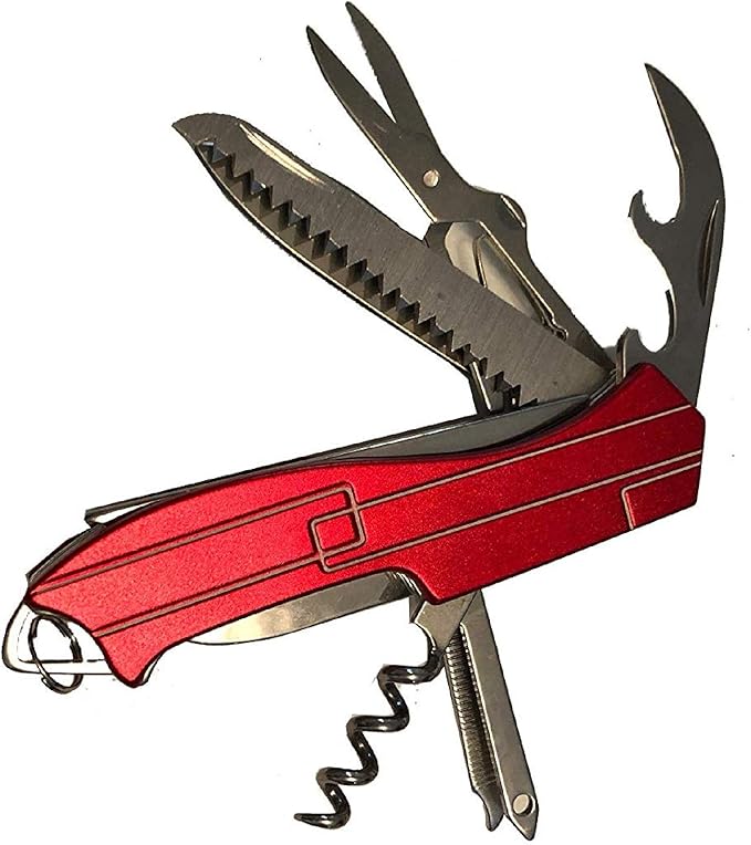 Virtue Retail Swiss Style Knife Multi Tool Corkscrew Screwdriver bits File Scissors (red