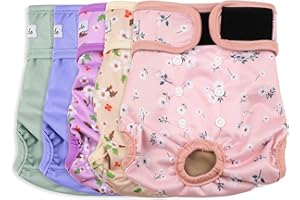 GRECLE Female Dog Diapers 5Pcs - Premium Reusable Diapers for Doggie in Heat - Highly Absorbent Dog Diapers Female for Pet Incontinence with Adjustable Snaps, Flowers S