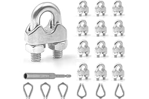 Lyrlidr 12Pcs M5 Wire Rope Clamps Cable Clamps 6Pcs 3/16" Wire Rope Thimble U Bolt Saddle Fastener 304 Stainless Steel Cable Clamps