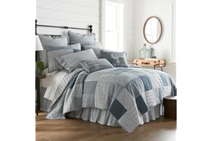 VHC Brands Sawyer Mill Blue Vintage Farmhouse Patchwork All-Season Twin Quilt, Reversible 100% Cotton Bedspread (68x86)