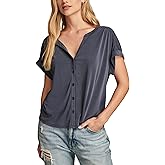 Lucky Brand Womens Sandwash Short Sleeve Button Front Top