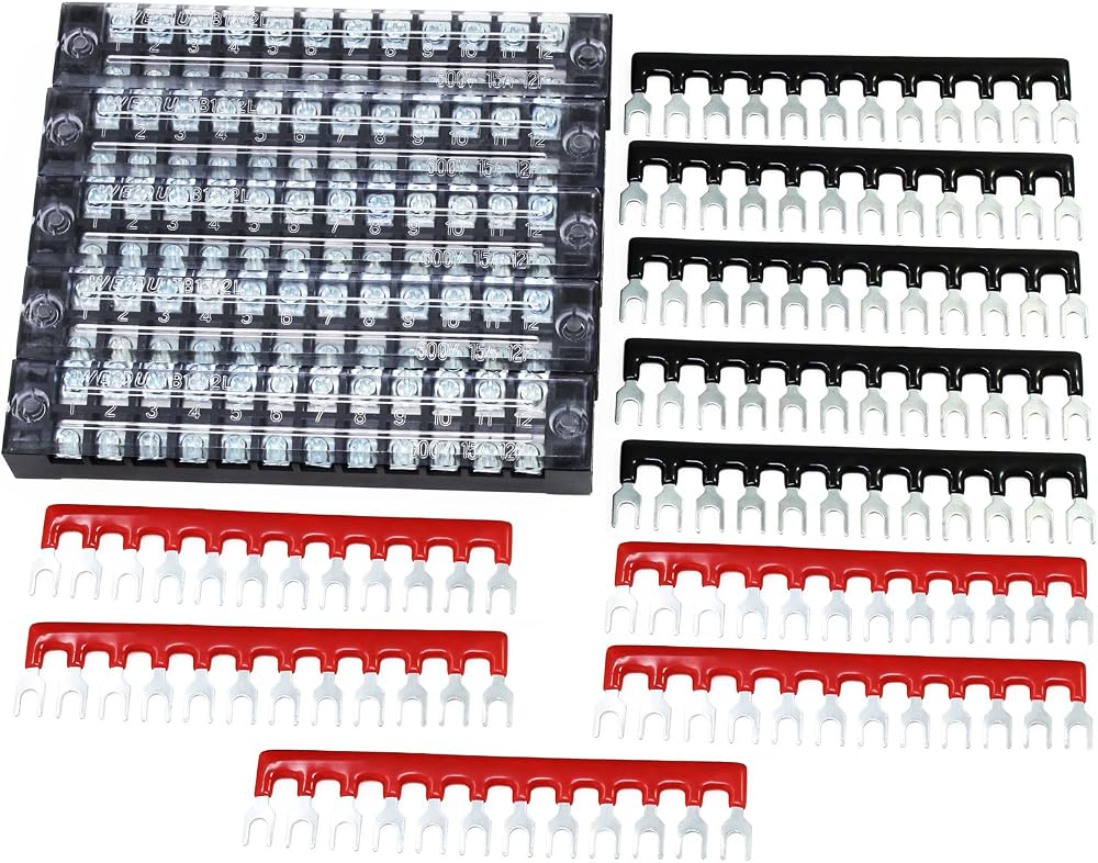 HSEAMALL 5 Sets Terminal Blocks 12 Position 600V 15A Dual Row Screw Barrier