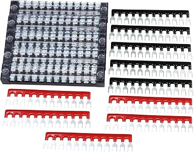 HSEAMALL 5 Sets Terminal Blocks 12 Position 600V 15A Dual Row Screw Barrier