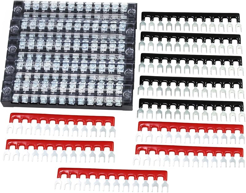 HSEAMALL 5 Sets Terminal Blocks 12 Position 600V 15A Dual Row Screw Barrier