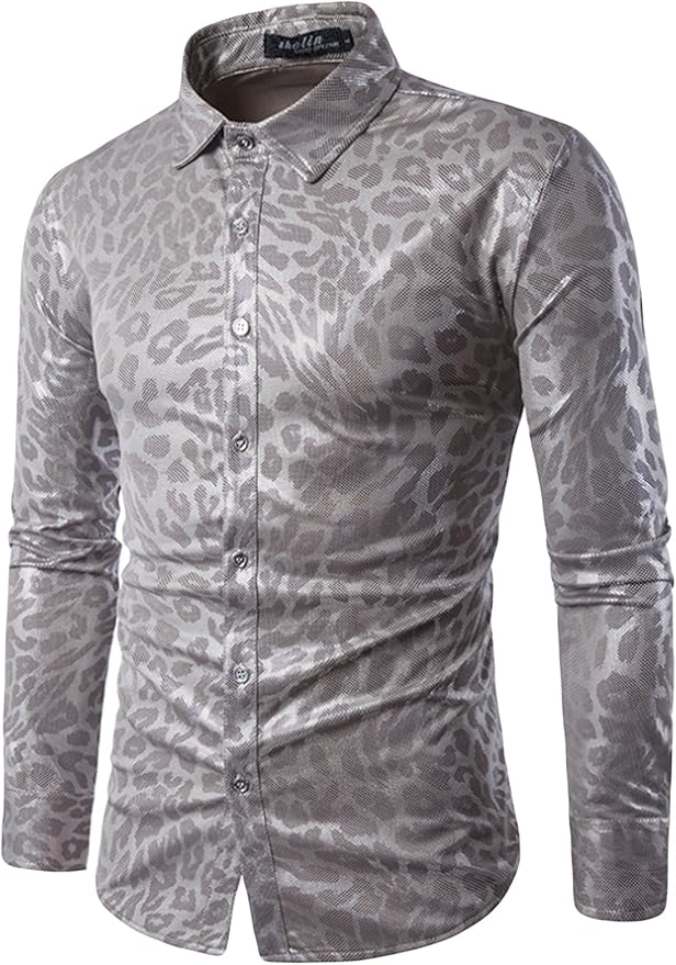 mens leopard print button down