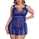 Avidlove Plus Size Lingeire for women Lace Babydoll Mesh Chemise Sexy Nightwear Sheer Nightie with Lace Up Bows L-4XL