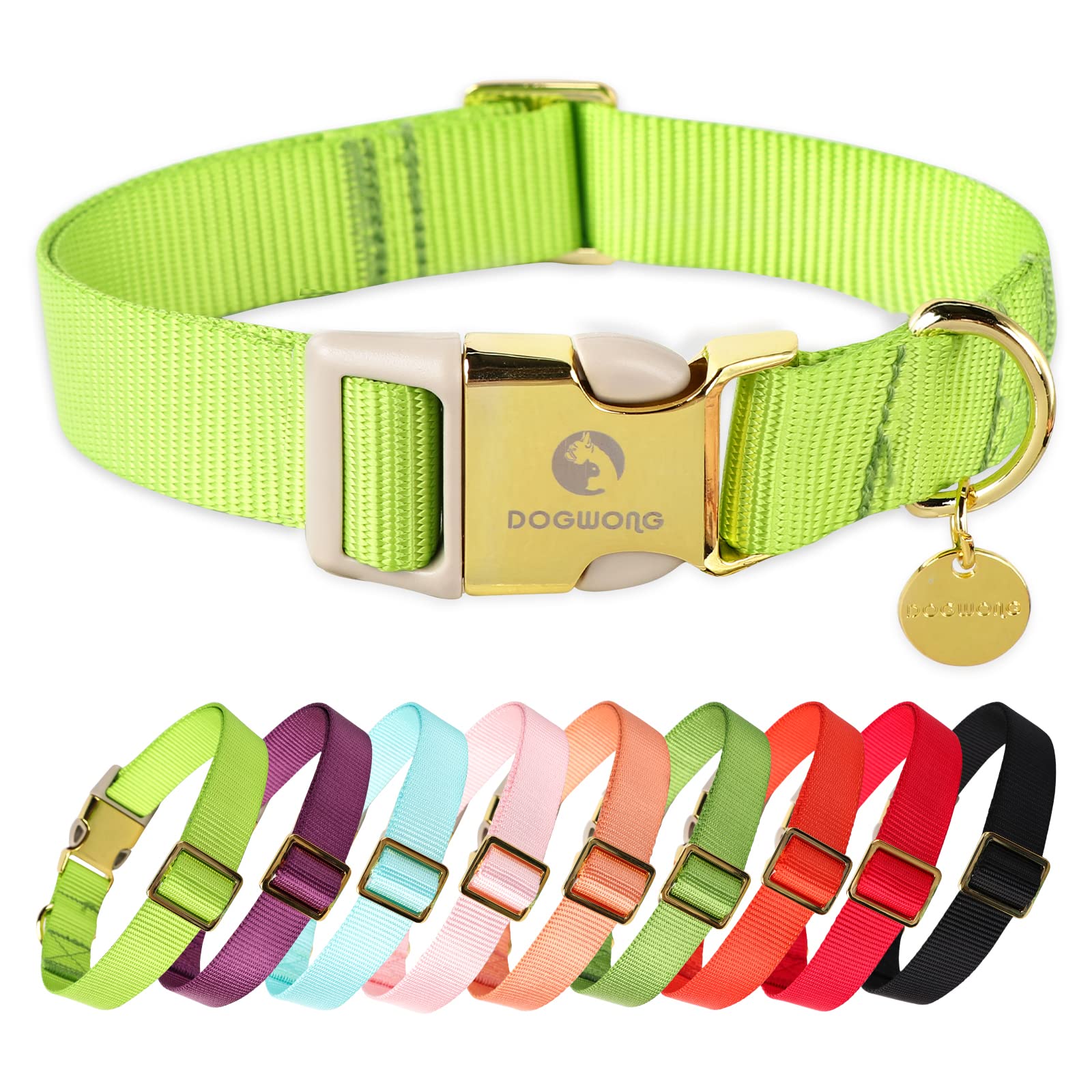 DOGWONG Nylon Dog Collar, Bright Green Pet Collar Durable Adjustable Cute Dog Collar for Small Medium Large Dogs, XL (40.7cm-66cm)