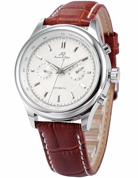 KS Herren Armbanduhr Automatik Mechanisch Braun Leder Armband Datumanzeige KS183