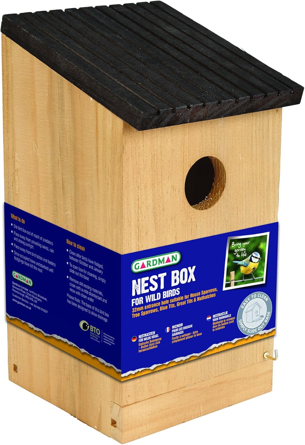 Gardman - A04379 - Caja Nido de Madera Natural, 13,5 x 12 x 24 cm: Amazon.es: Jardín