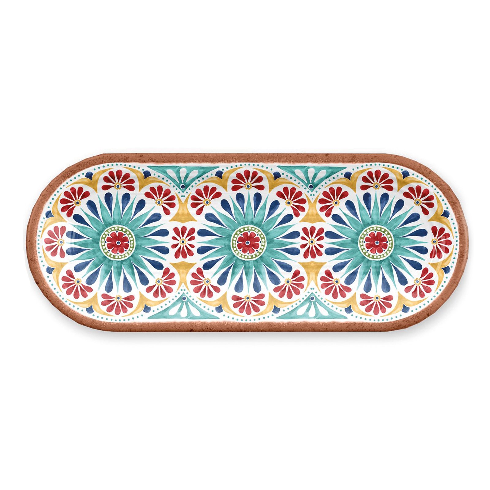 Purely Home Re-usable Rio Medallion Melamine Oval Appetiser Serving Tray, 38cm x 15cm