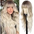 Blonde Ombré-Perücke Mit Pony – 66 Cm Lange Damenperücke Aus Hitzebeständiger Faser