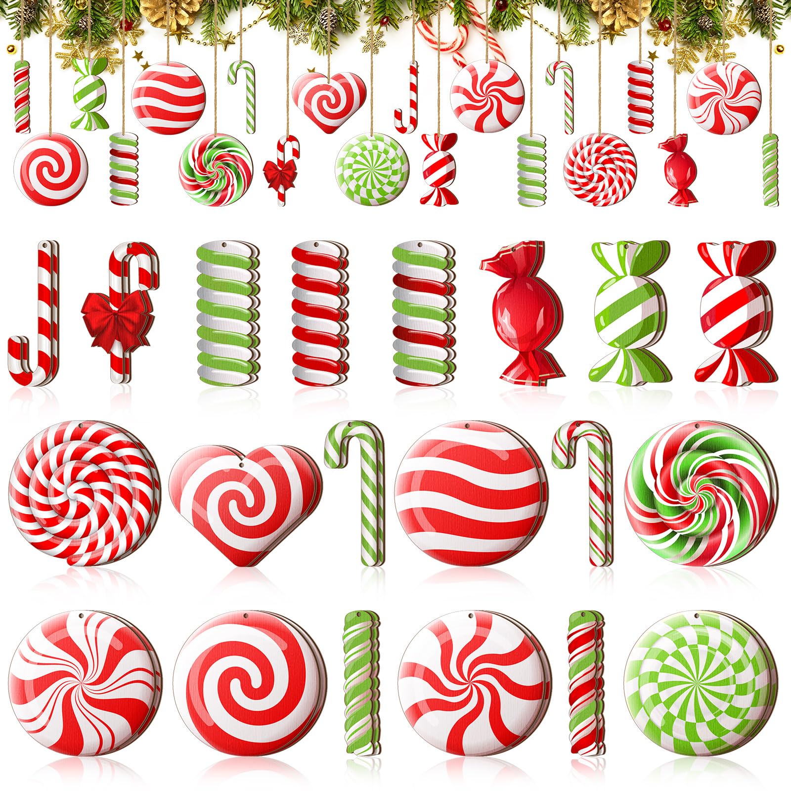 Photo 1 of 40 Pcs Peppermint Ornaments for Christmas Tree Decorations Candy Christmas Ornaments Lollipop Colorful Xmas Wooden Ornament for Holiday Party Decor
