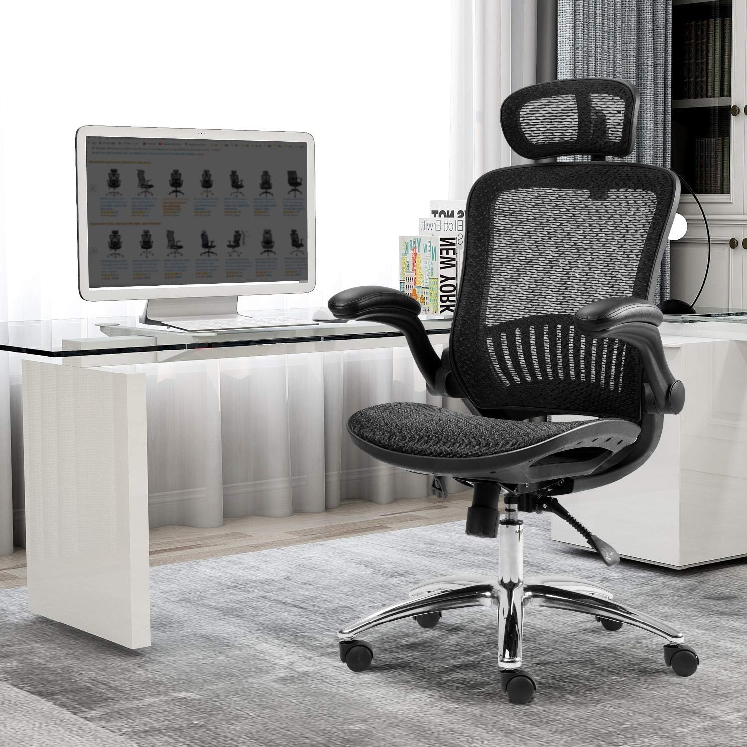 Merax Ergonomic Mesh Office Chair Computer Chair Home Executive Desk Chair Comfortable Reclining Swivel Chair High Back with Wheels and Adjustable Headrest for Teens/Adults